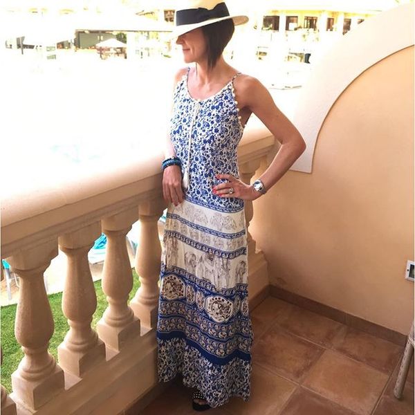 All Blue, summer, maxi dress, straw panama, sundress, holiday, classic, timeless