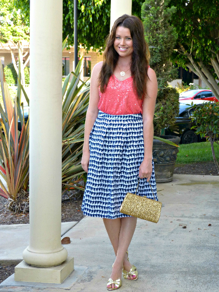 Sequins & Sailboats, sequin, sailboat, skirt, summer, coral , navy, gold