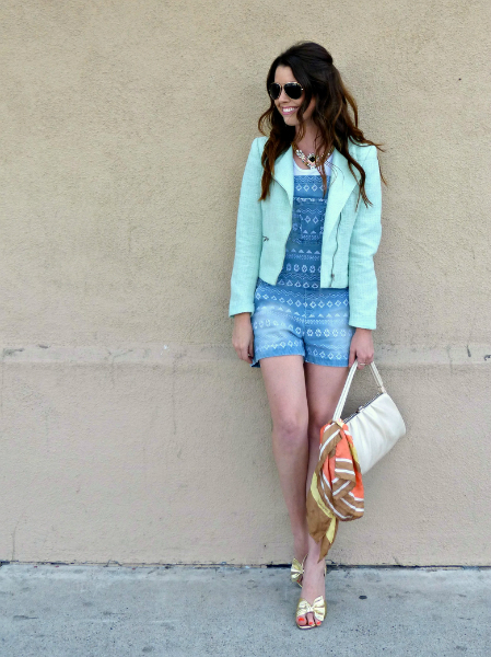 Overall Chic with Kensie, spring, overalls, mint, sparkle, glam, gold, heels