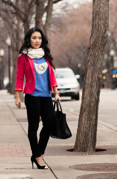 Pink Blazer + Animal Sweater, fall, layers, pink, blazer, jcrew