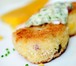 Smoked Line-Caught Haddock Cakes with Sweet Corn and Tartar Sauce