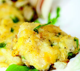 Smoked Hook-And-Line Haddock Fishcakes with Celery Root, Apple and Golden Beet Salad
