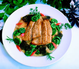 Halibut with Mushrooms, Tomatoes and Artichokes