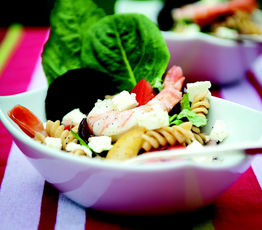 Warm Pasta Salad with Shrimp, Olives and Feta