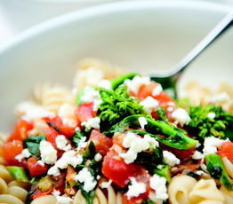 Fresh Basil, Rapini and Tomato Pasta with Feta Cheese