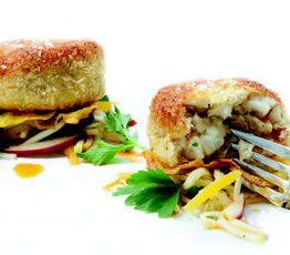 Smoked Haddock Fish Cakes with Celery Root, Apple and Golden Beet Salad