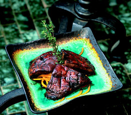 Grilled Portobello Mushrooms with Mixed Peppers and Cassis
