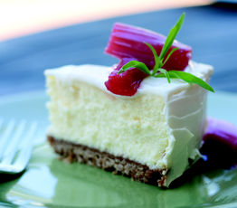 Cheesecake With Rhubarb in Rose wine Syrup