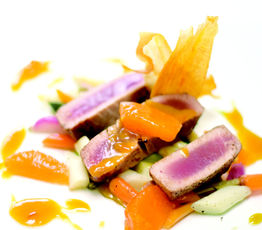 Pan-Seared Ahi Tuna with a Molasses and Orange Sauce
