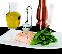 Salmon Poached in Olive Oil with Arugula