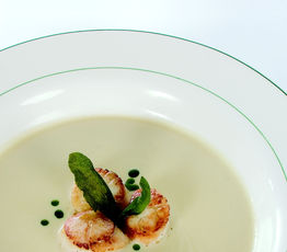Roast Celery Root Soup with Caramelized Digby Scallops
