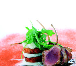Rack of Lamb with Smoked Paprika, Potato and Yam Stack