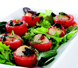 Roasted Roma Tomatoes with Scallops