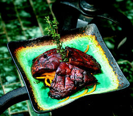 Grilled Portobello Mushrooms with Mixed Peppers and Cassis