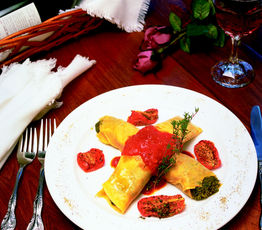 Spinach Crepes with Tomato Coulis
