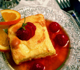 Orange Souffle with Strawberry Sauce