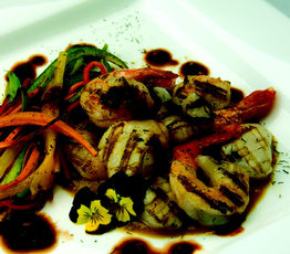Grilled Shrim and Scallops on Pumpkin Puree