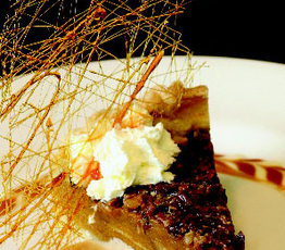 Pecan Glazed Pumpkin Pie with Bourbon Cream