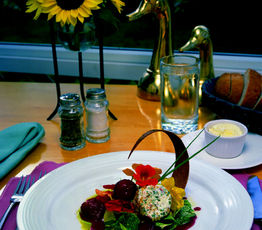 Salad of Goat Cheese, Nasturtium and Poached Plums