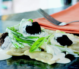Spinach Ravioli with Morel, Ramp and Mascarpone Sauce