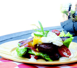 BLT Salad with Fried Red Fife Wheat Bread, Just-poached Egg and Tarragon Mayo Vinaigrette