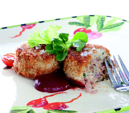 Duck Cakes with Root Vegetable Ketchup