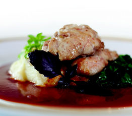 Pan-roasted Sweetbreads with Parsnip Puree, Spring Spinach and Veal Jus