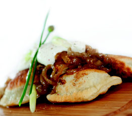 Bison Hump and Saskatoon Berry Perogies