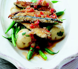 Crispy B.C. Sardines with New Potatoes, Green Beans and Maple Mustard Vinaigrette