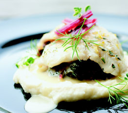 Warm Lake Erie Yellow Perch with Cauliflower Veloute and Rainbow Chard