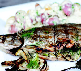 Barbecued Stuffed Trout with Smoked Potato Salad