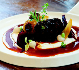 Beef Cheeks a la Souvavou with Celery Root, Apple and Potato Puree