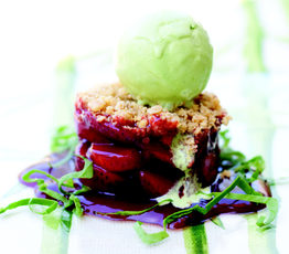 Strawberry Crisp with Honey Sorrel Ice Cream