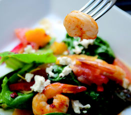 Green Salad Ole with Chili-Glazed Shrimp