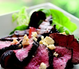 Beef Tenderloin with Stilton and Mixed Greens