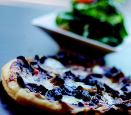 Mushroom and White Cheddar Tartlet with Baby Lettuce and Poached-garlic Vinaigrette