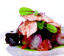 Hot-Smoked Sea Trout on Rosti Potato with Beetroot Salad