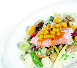 Cedar-planked Sea Trout with Hodge Podge