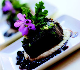 Grilled Lamb Chops "Gremolata" with Parsley Root Puree and Blueberry Jus