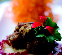Ris de Veau with Sweet-and-Sour King Apples and Sweet Potato Frites
