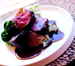 Marinated and Grilled Beef Tenderloin with Fork-Smashed Potatoes and Oyster Mushrooms