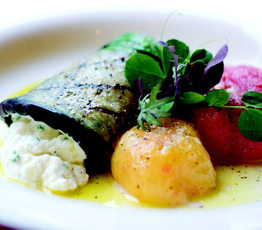 Grilled Eggplant "Cannelloni" with Olive Oil-poached Field Tomatoes