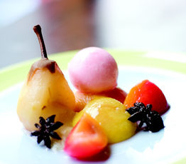 Orchard Oaks Riesling-poached Fruit with Star Anise Crabapple Sorbet