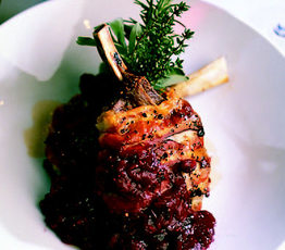 Bacon-wrapped Veal Chops with Cranberry Chutney
