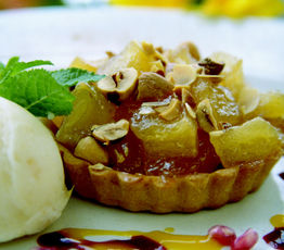 Caramelized Apple and Nut Tart with Roasted Pear Sorbet