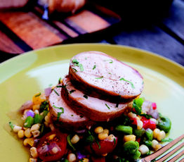 Bacon-wrapped Turkey Breast with Fava Bean Succotash