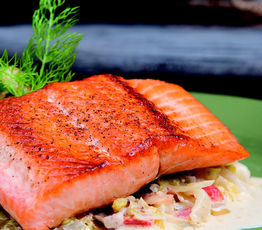 Sea Trout on Creamed Savoy Cabbage with Lemon and Parsley-buttered Baby Potatoes