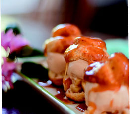 Caramel Quince Profiteroles with Cinnamon Ice Cream