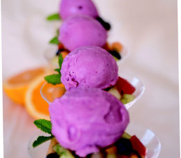 Melon and Mint Salad with Blueberry Sorbet