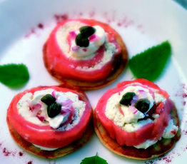 Smoked Salmon with Chevre and Sweet Butter on Blini